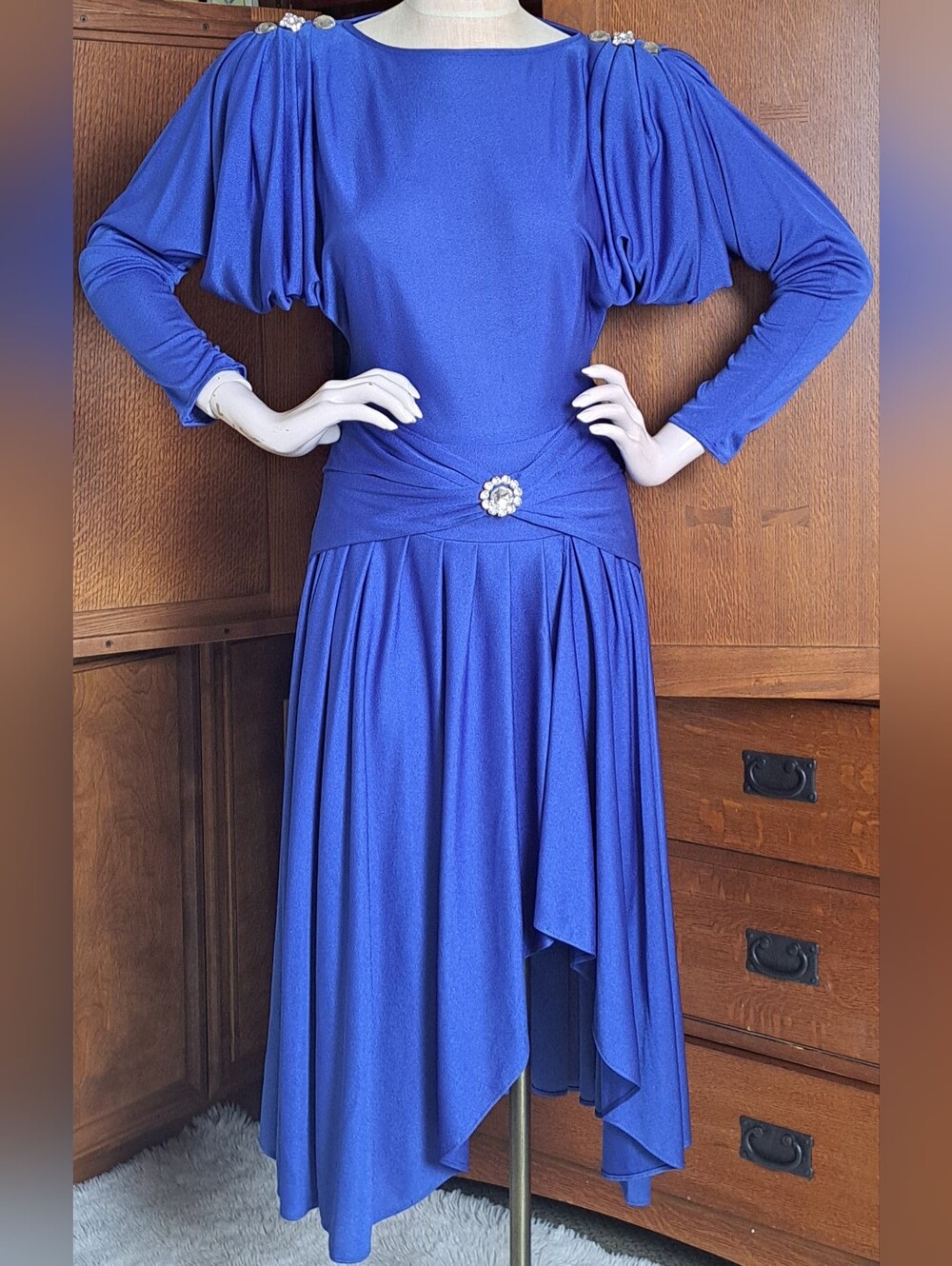 💙 Vintage Climax by David Howard Cobalt Blue Rhinestone Dress Small